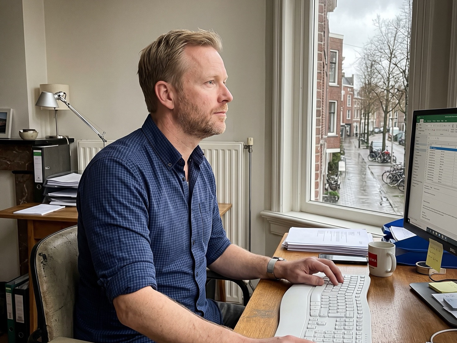 Financieel adviseur bereidt achter zijn bureau een klantgesprek voor