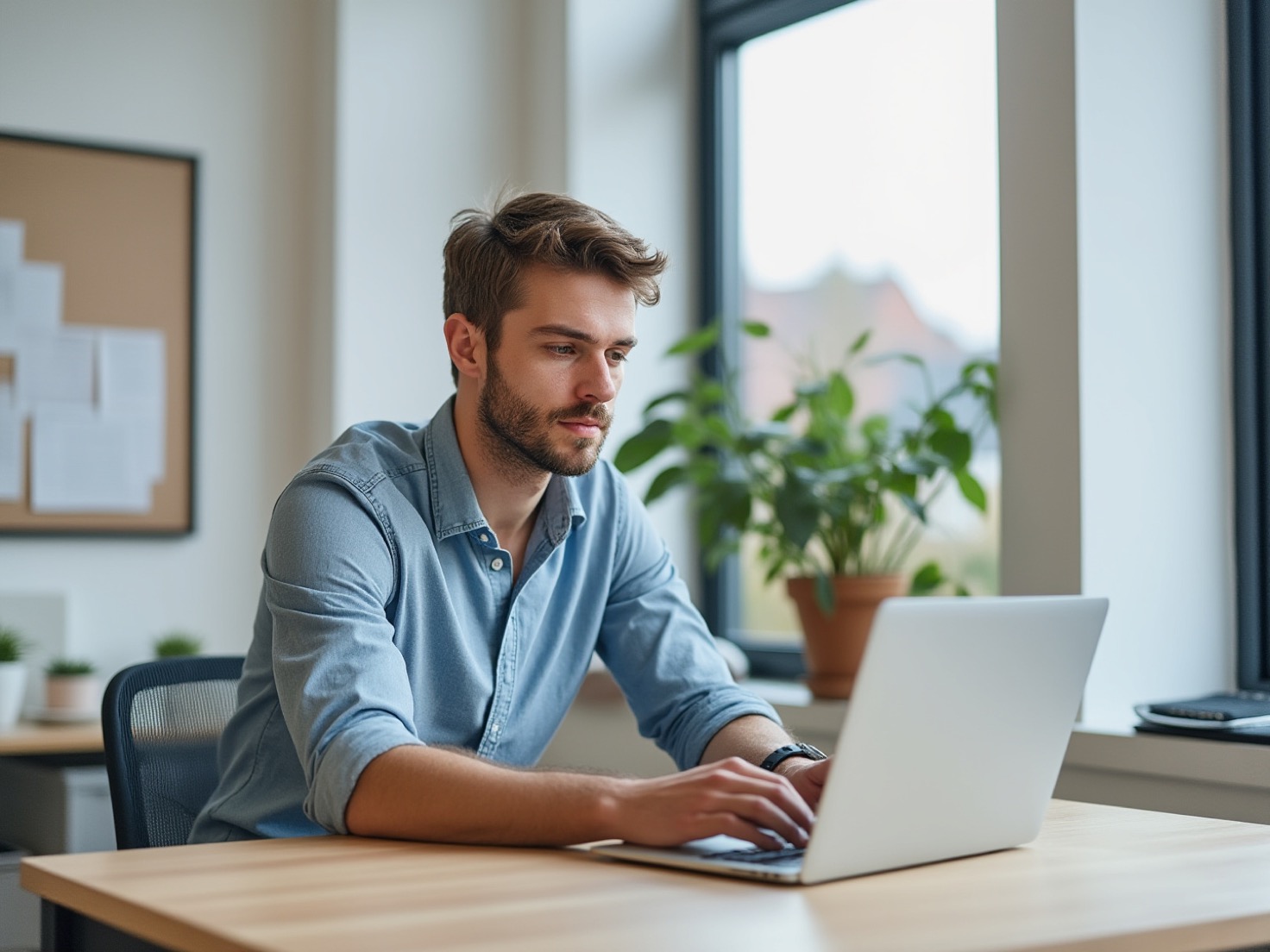 Financieel adviseur werkt achter een laptop aan de structuur van zijn website