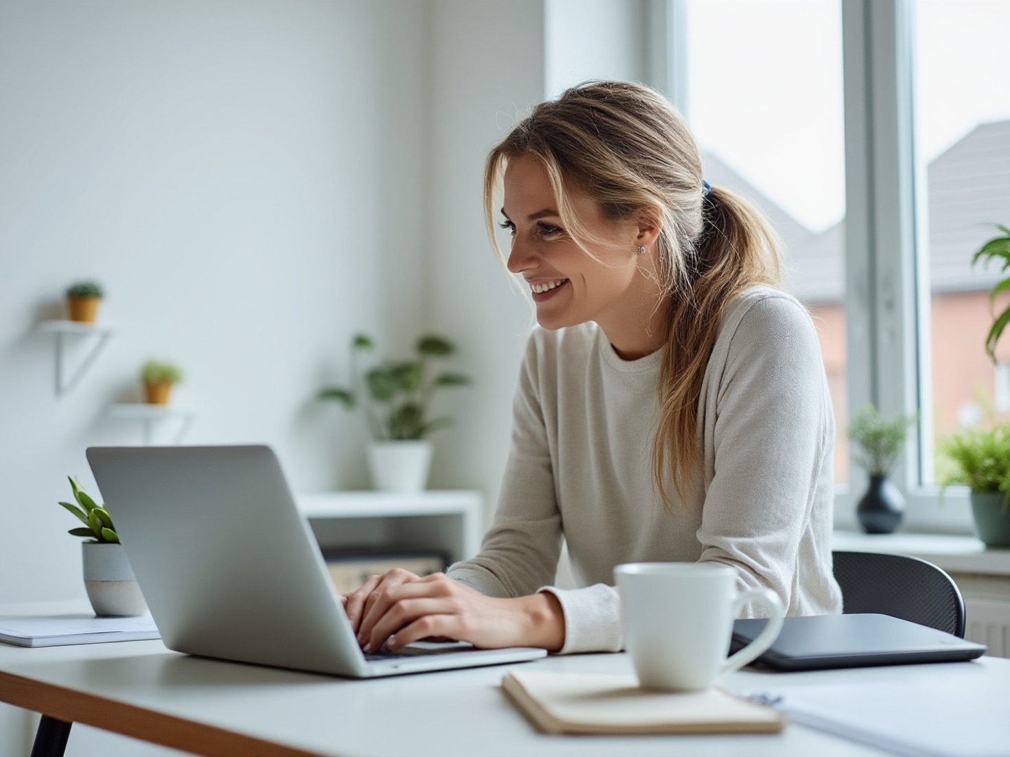 Financieel adviseur buigt zich over haar bureau in een advieskantoor