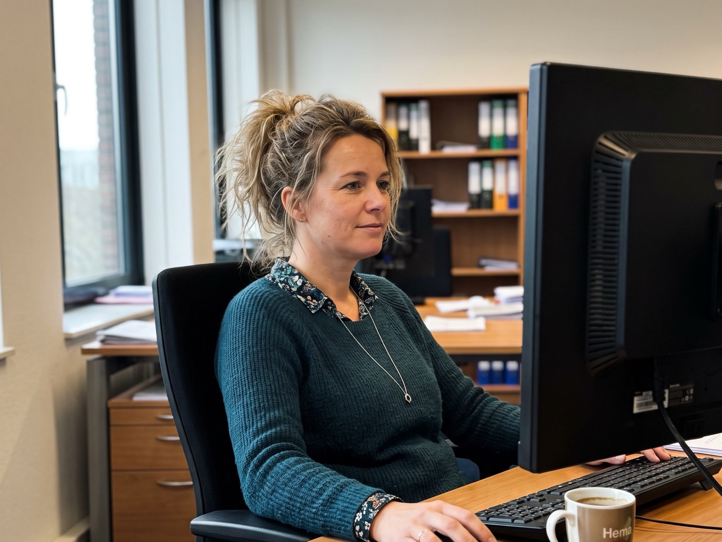 Financieel adviseur achter haar bureau in een rustig advieskantoor