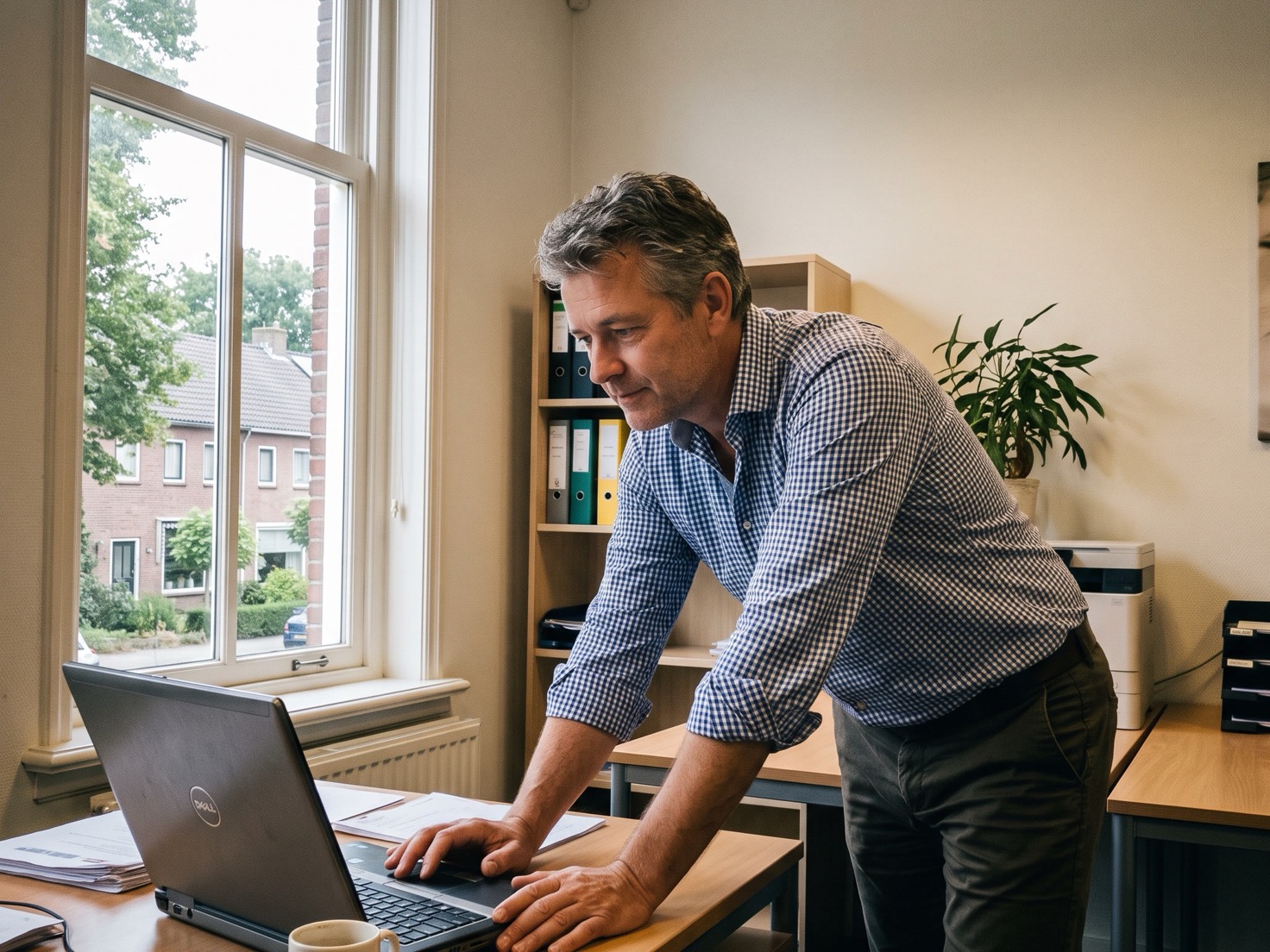 Financieel adviseur werkt aan zijn laptop op kantoor