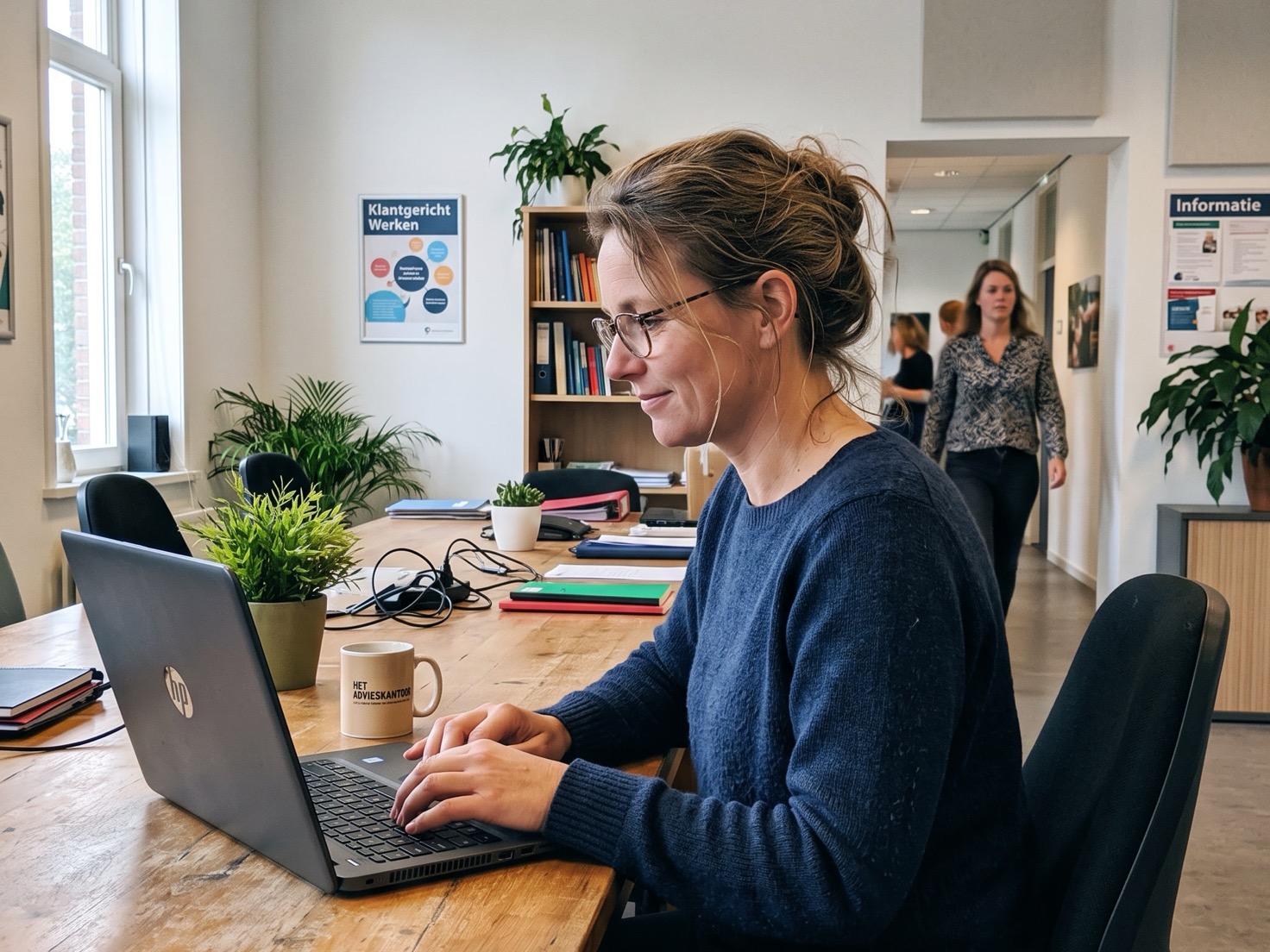 Financieel adviseur bespreekt overwaarde met een klant aan de overlegtafel op kantoor