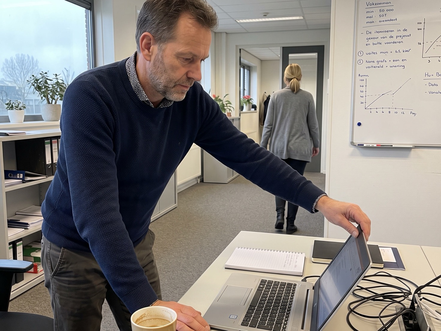 Adviseur die aan zijn bureau werkt aan een doorverwijzing van een uitzendbureau
