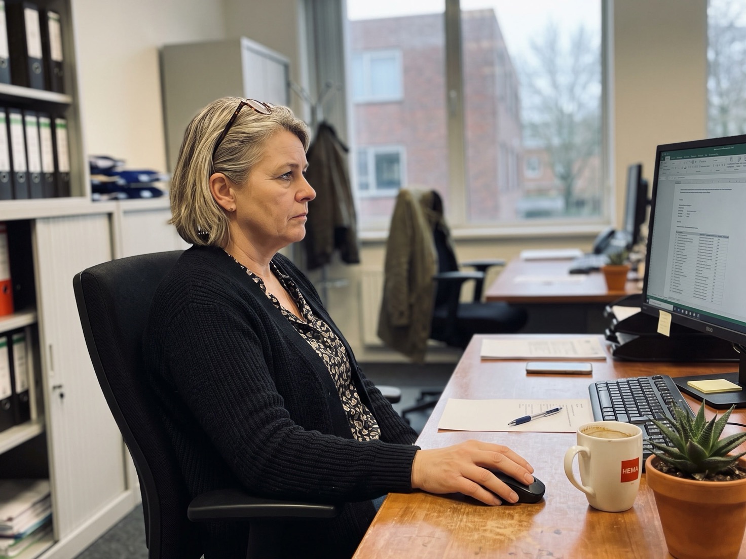 Adviseur werkt achter een bureau in een rustig kantoor