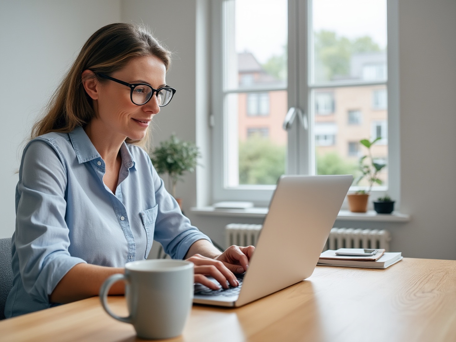 Financieel adviseur bereidt achter haar bureau een gezamenlijk webinar voor