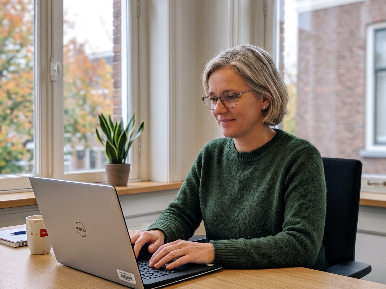 Adviseur werkt achter haar bureau in een rustig advieskantoor
