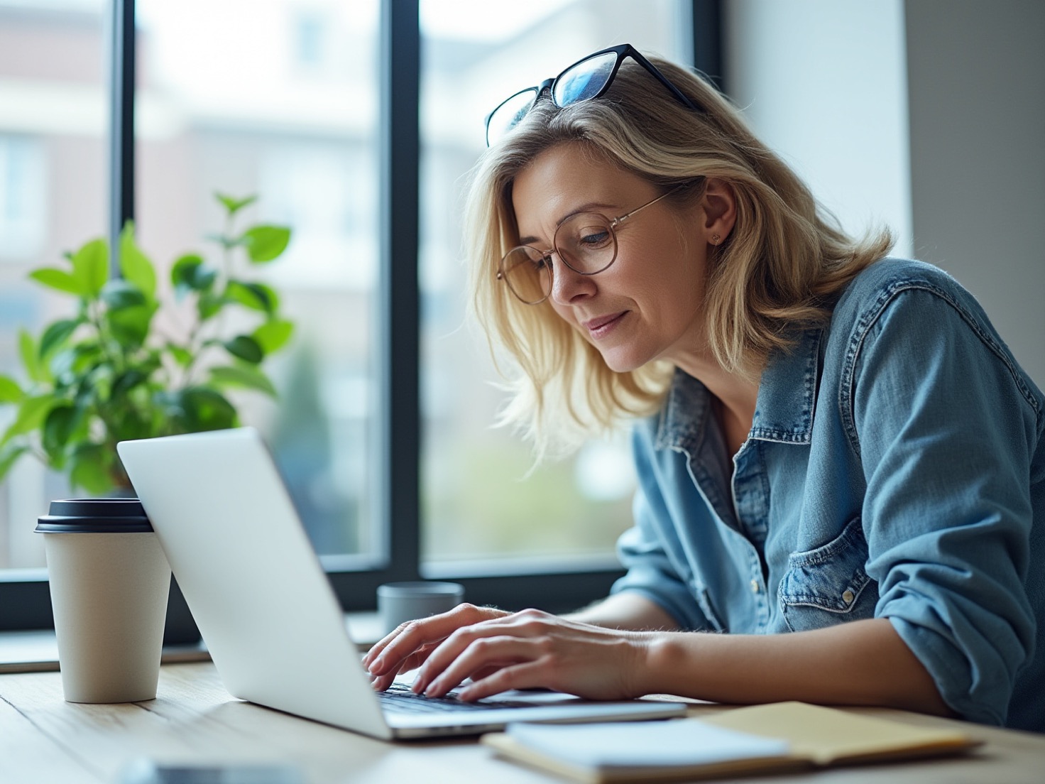 Financieel adviseur achter een laptop in een advieskantoor, bezig met het inplannen van een afspraak.